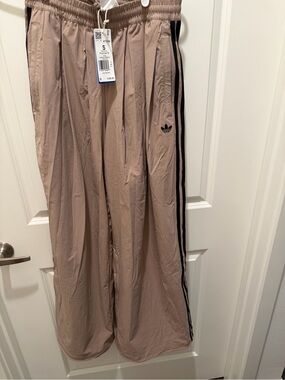 adidas Taupe Track Pants with Black Stripes